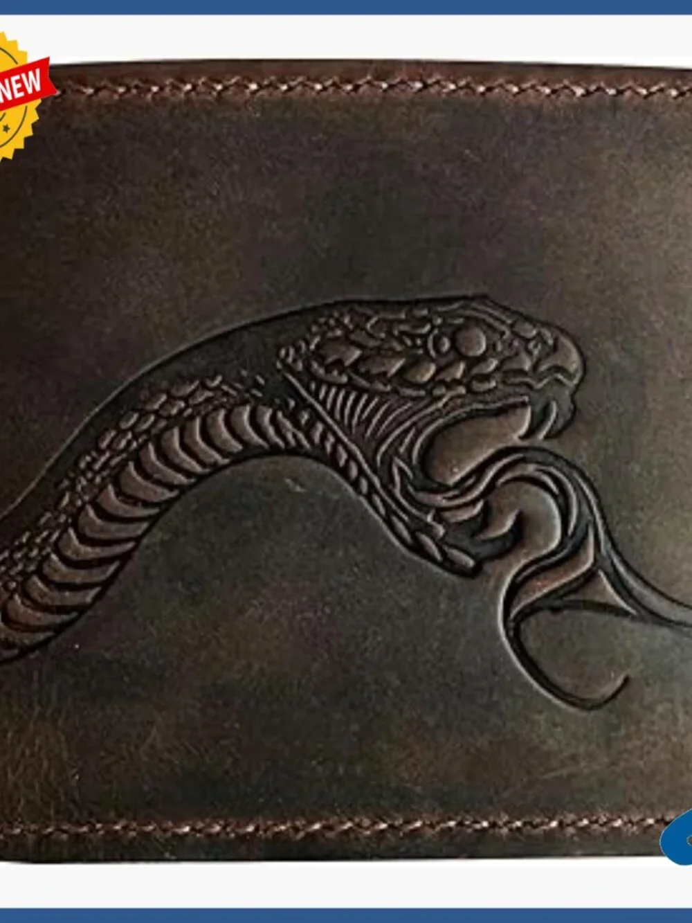 Genuine Leather Bi-Fold Wallet with Snake Embossing and ID Window